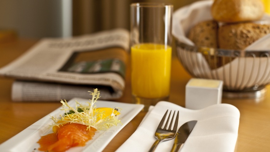 breakfast in the room with salmon and orange juice relexa hotel Berlin - breakfast in the room with salmon and orange juice